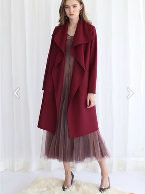 Chicwish Wine Red Draped Open Front Coat